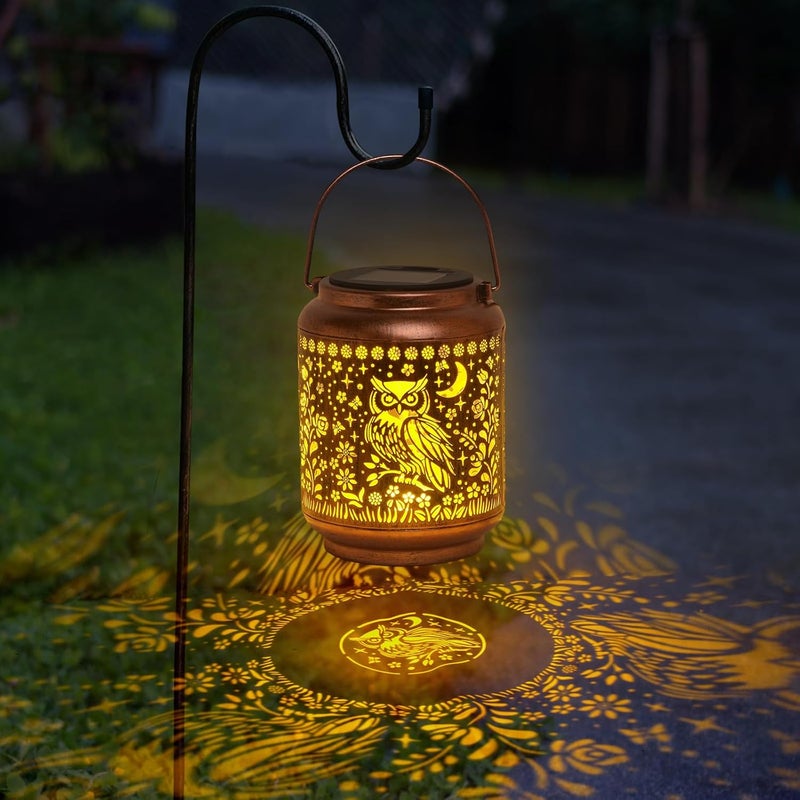 KIKUSUI Solar Owl Lanterns Outdoor Waterproof Hanging, Gifts for Mom Women Dad Men, Metal Decorative LED Lanterns for Yard, Patio, Lawn, Tabletop, Pathway, Landscape, Garden Decor - Image 1